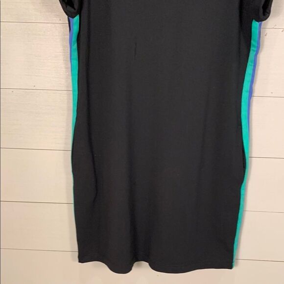 Talbots NWT Black Dress with Blue and Green Accent stripes down the sides large - Picture 4 of 13